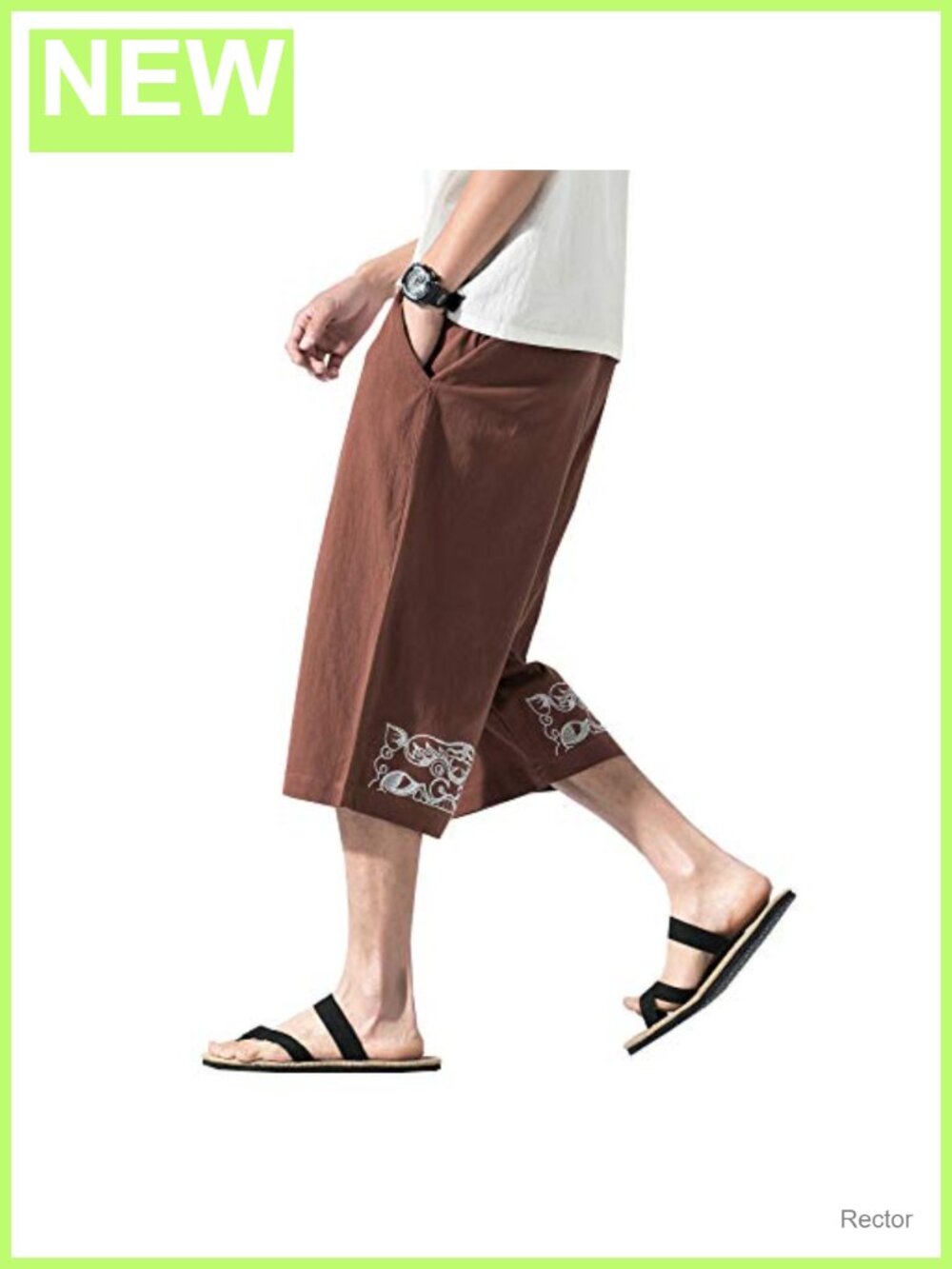 Men's Cotton Linen Harem Pants Yoga Capri Elastic Waist Baggy